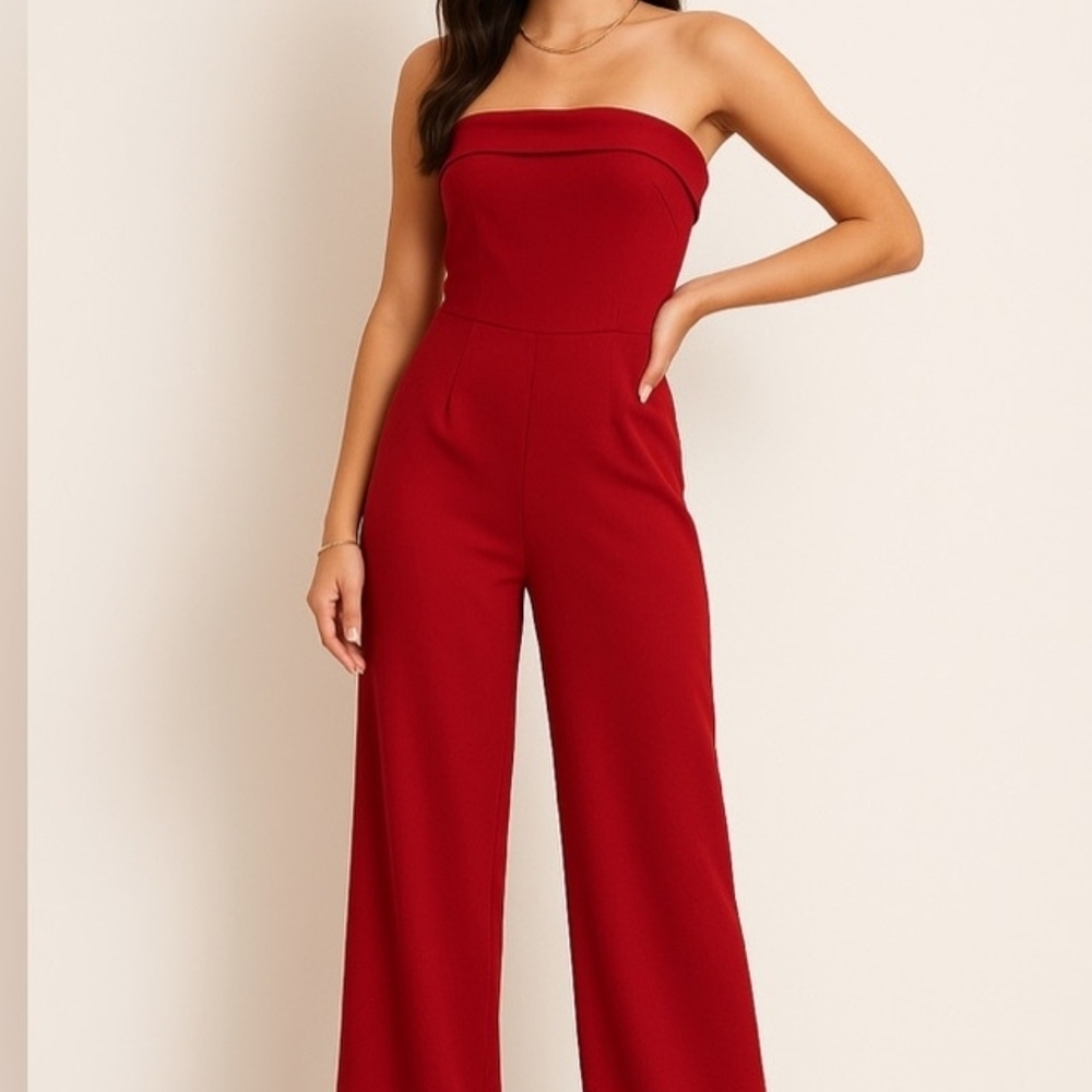 Chic Strapless Red Jumpsuit